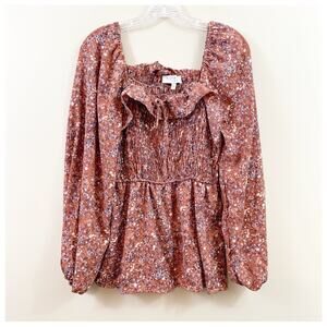 Hayden Floral Ruffle Ballon Sleeve Smocked Long Sleeve Top